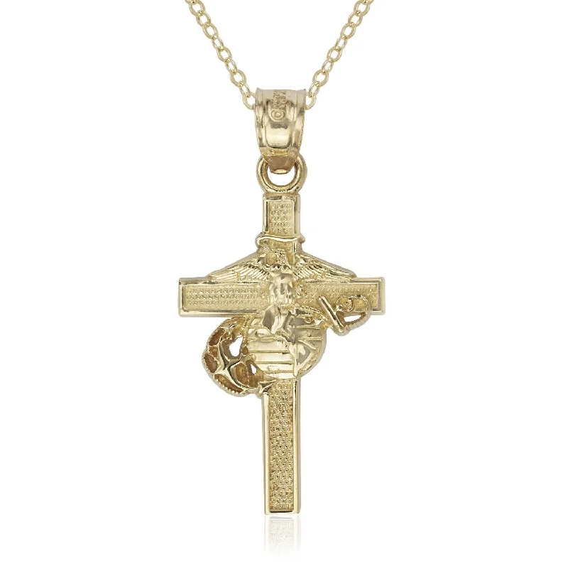 Women multi-layer necklaces -Curata 14k Yellow Gold 18" U.S. Marine Corps Cross Pendant Necklace