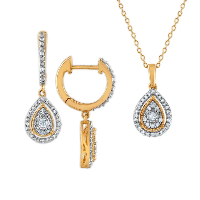 Women gold-plated earrings -1/2 CTW Diamond Pendant and Earrings Set in Gold Plated Sterling Silver