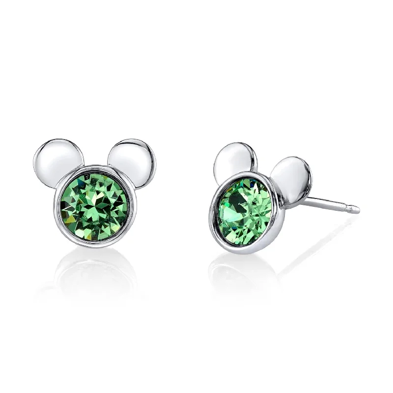 Women cubic zirconia earrings -Disney Sterling Silver Round Crystal Birthstone Mickey Mouse Stud Earrings