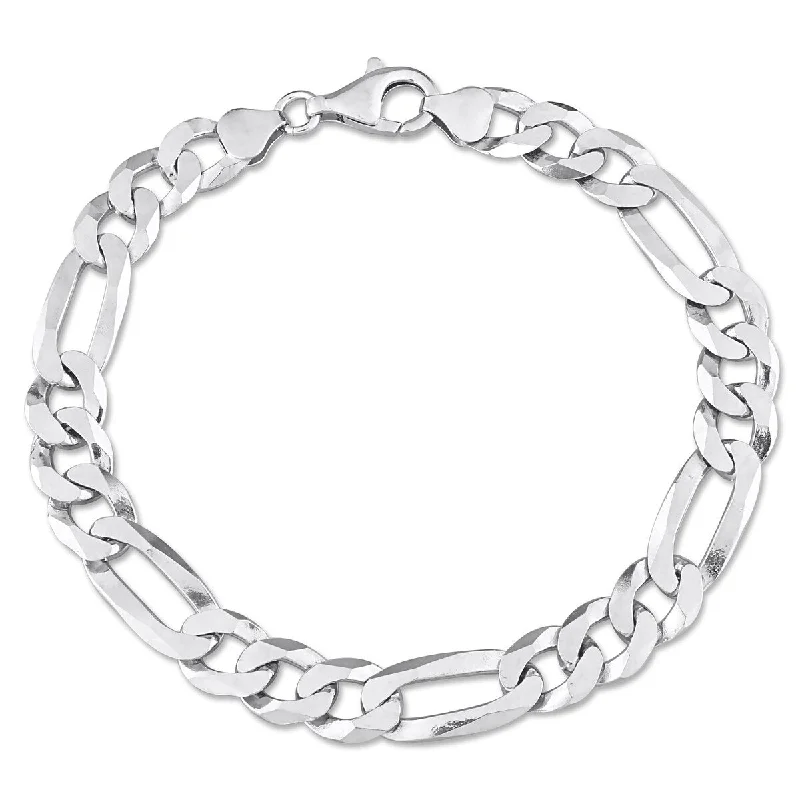 Women floral charm bangles and bracelets -Miadora 8.9mm Flat Figaro Chain Bracelet Sterling Silver- 9 in