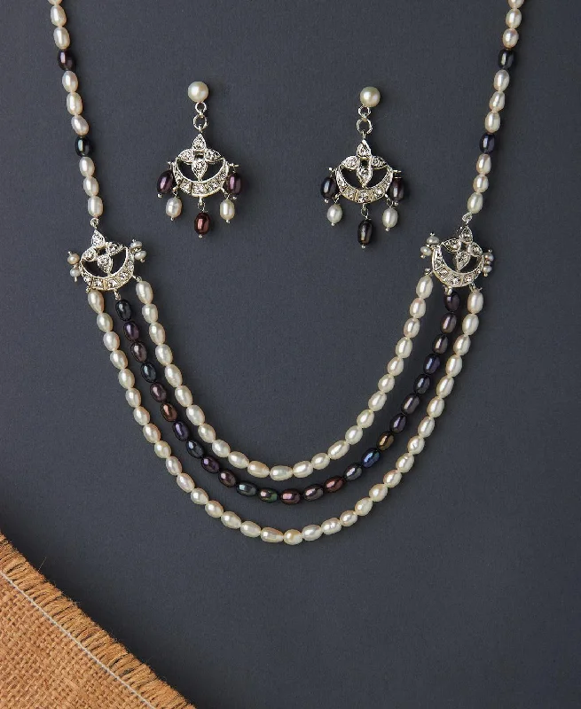 Women luxurious gold necklaces -Traditional Real Pearl Necklace Set