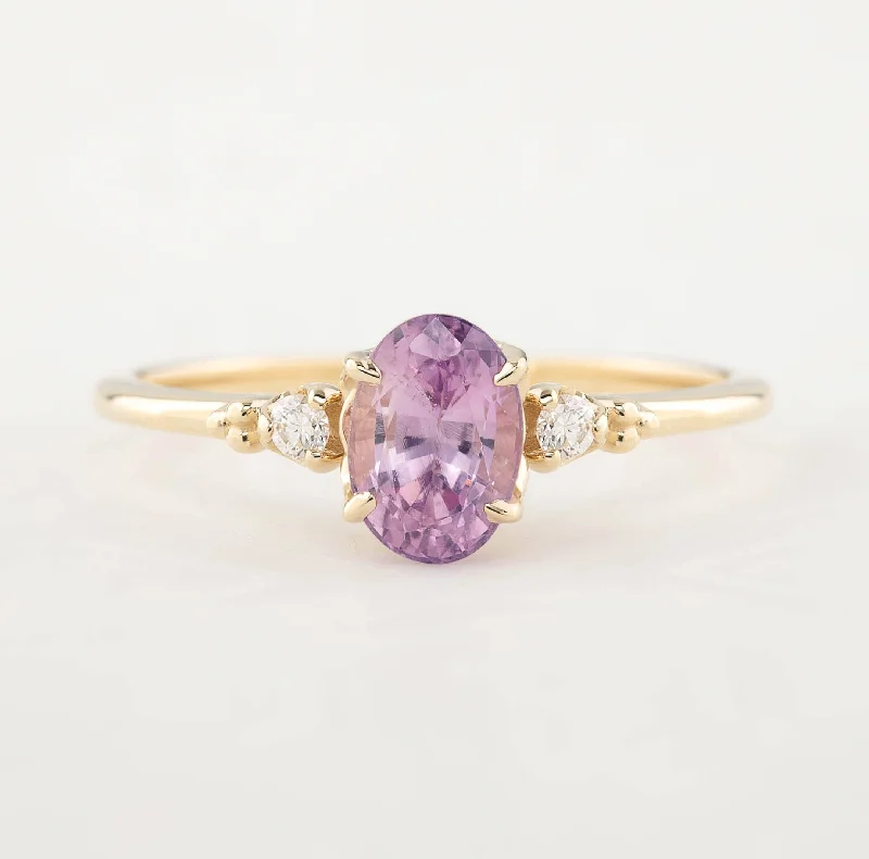 Women trendy beaded engagement rings -Estel Ring 1.13ct Oval Pink Sapphire, 14k Yellow Gold (One of a kind)