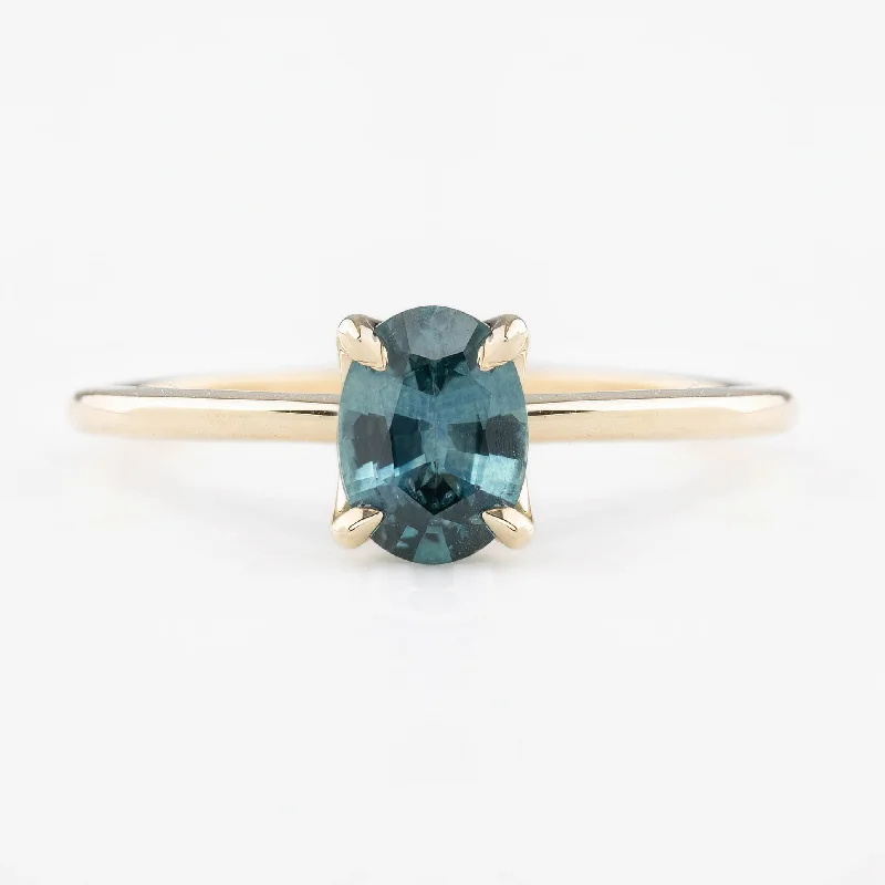 Women art deco engagement rings -Sara Ring 0.82ct Blue Green Montana Sapphire, 14K Yellow Gold (One of a kind)