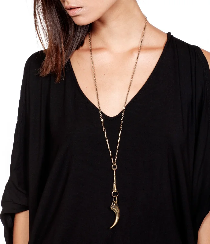 Women chunky necklaces -tiger talon pendulum necklace brass