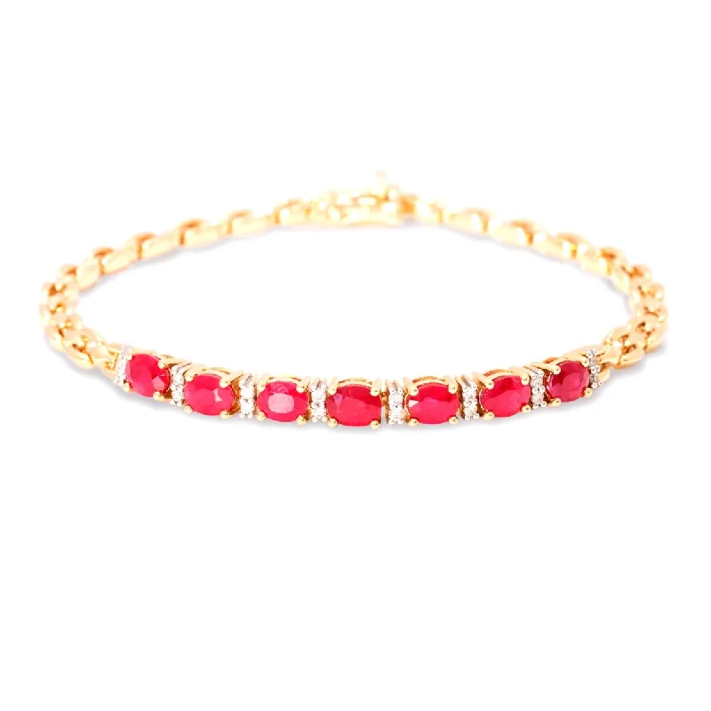 Women beaded charm bangles and bracelets -14Kt Gold Ruby and Diamond Chain Bracelet