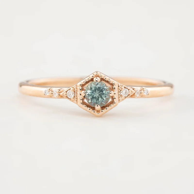 Women dainty engagement rings -Agatha Hexagon Ring 3mm Montana Sapphire, 14k Rose Gold