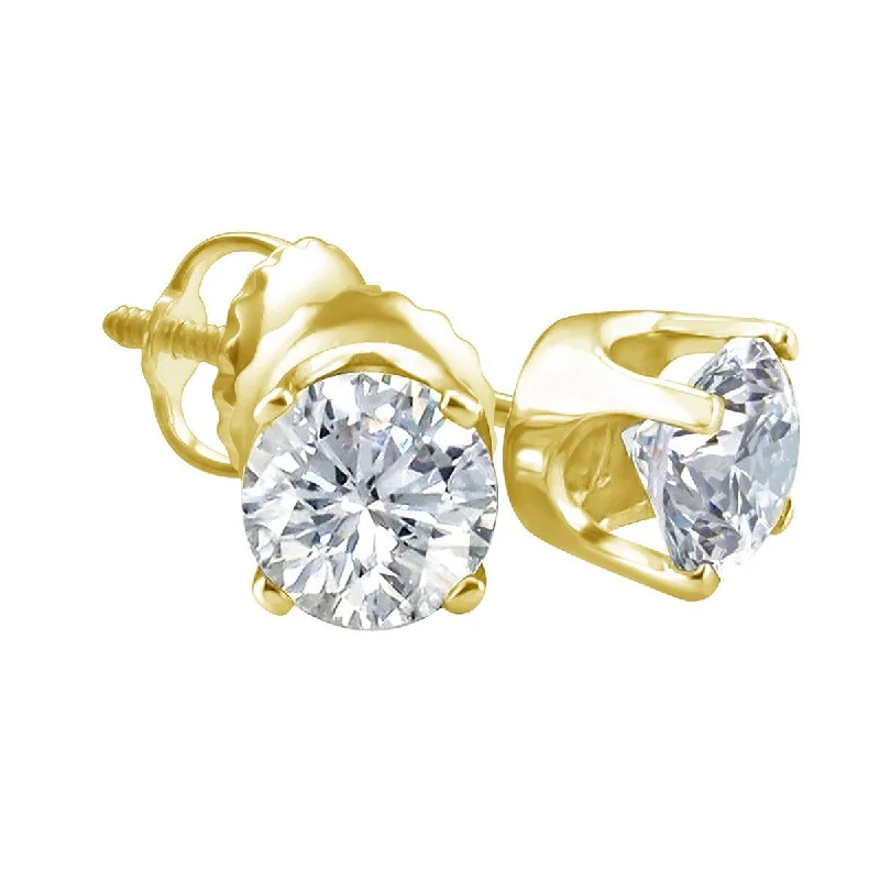 Women flower earrings -Premiere 1/3 CTW Diamond Solitaire Stud Earrings in 14KT Yellow Gold