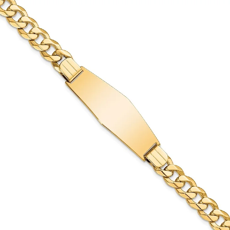 Women leather bangles and bracelets -14k Yellow Gold 14mm Flat Curb Link Soft Diamond Shape ID Bracelet, 8"