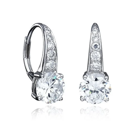 Women sapphire earrings -Crislu Sterling Silver Round Cubic Zirconia Earrings