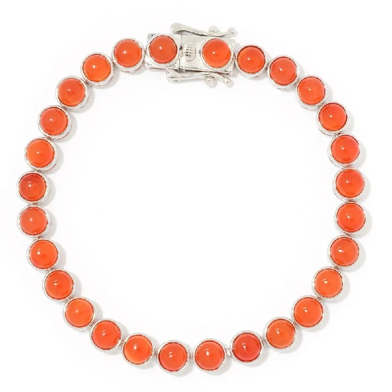 Women gemstone and silver bangles and bracelets -Sterling Silver 7.25" Round Carnelian Line Bracelet