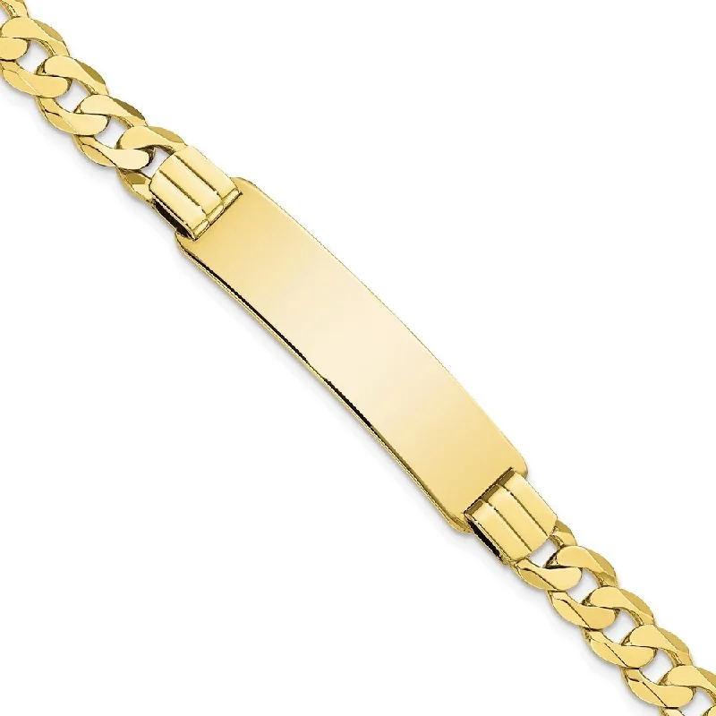 Gold bangles and bracelets for women -10k Yellow Gold Flat Curb Link ID Bracelet, 7" (W-10.18mm)