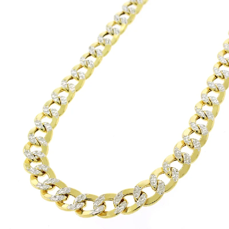 Women heart-shaped pendant necklaces -10k Yellow Gold 6.5mm Hollow Cuban Curb Link Diamond Cut Two-Tone Pave Necklace Chain 20" - 30"