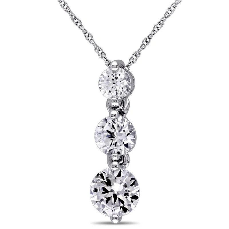 Women oval pendant necklaces -Miadora 10k White Gold Created White Sapphire 3-stone Necklace