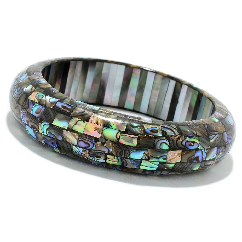 Women leather bangles and bracelets -Mosaic Abalone Bangle Bracelet 7.5" or 8"