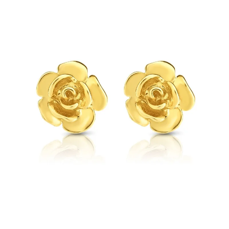 Women gold hoop earrings -14KT Yellow Gold 9MM Flower Stud Earrings