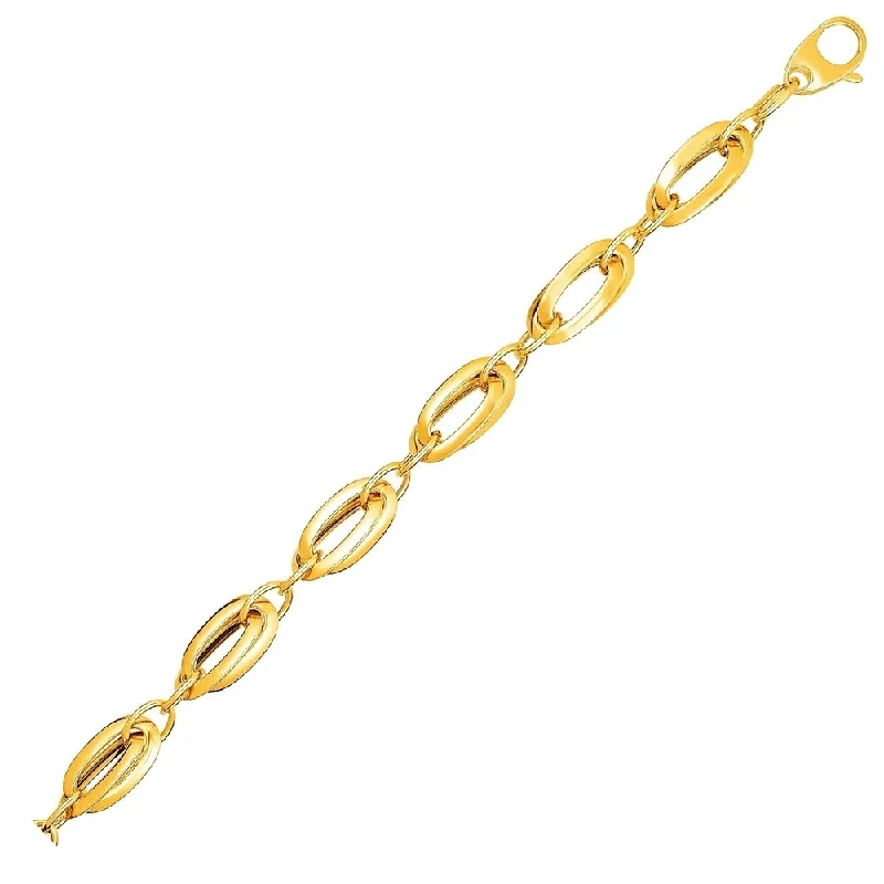 Women gemstone-studded bangles and bracelets -14k Yellow Gold Bracelet with Long Double Oval Links