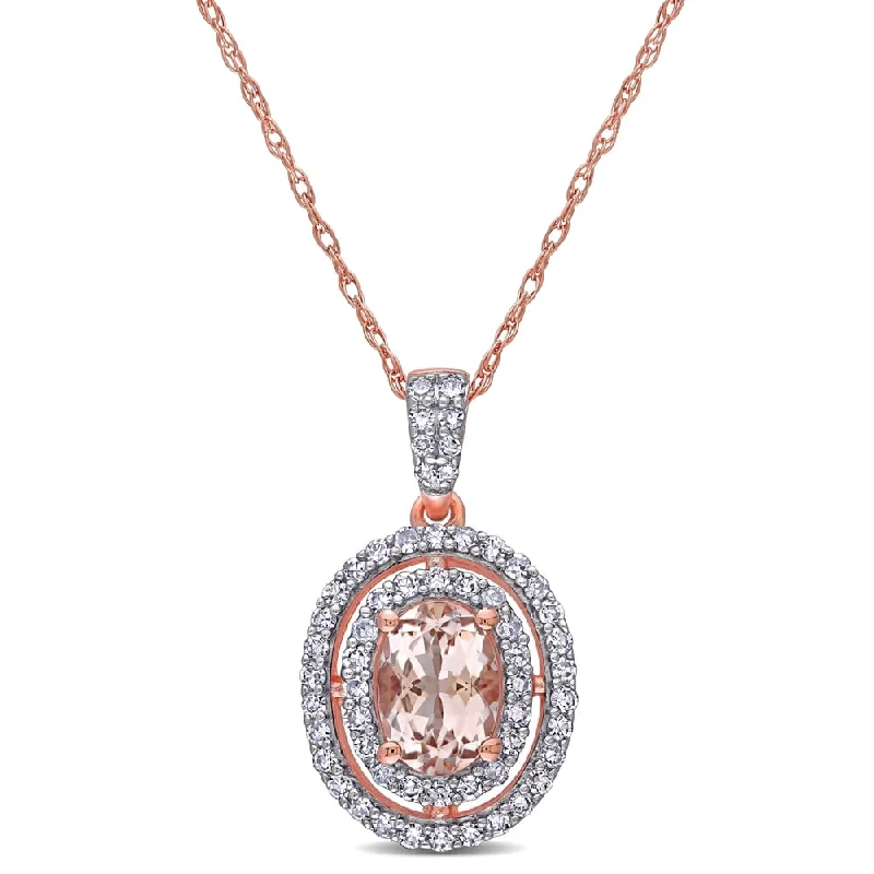 Custom necklaces for women -Miadora 14k Rose Gold Morganite and 1/3ct TDW Diamond Double Halo Necklace