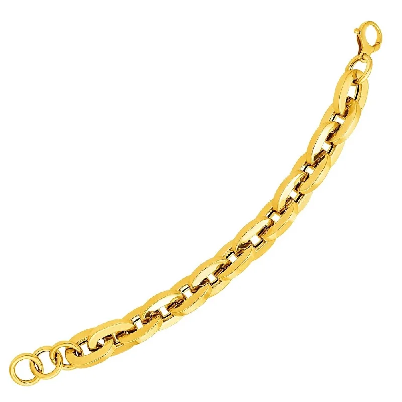 Women chunky bangles and bracelets -14k Yellow Gold Large Flat Link Bracelet