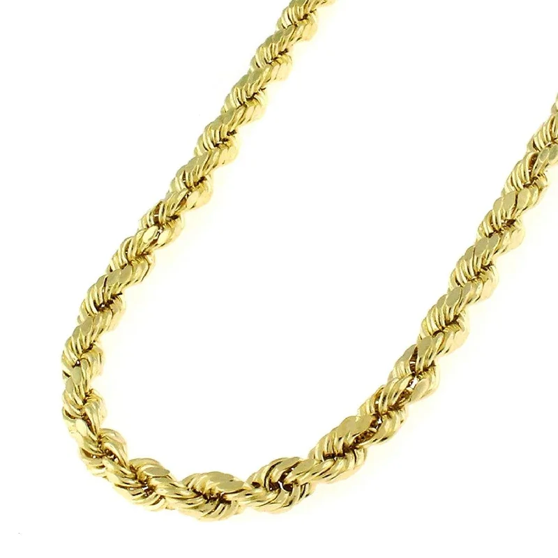 Women matching charm necklaces -14K Yellow Gold 4MM Solid Rope Diamond-Cut Braided Twist Link Necklace Chains, Gold Chain for Men & Women, 100% Real 14K Gold