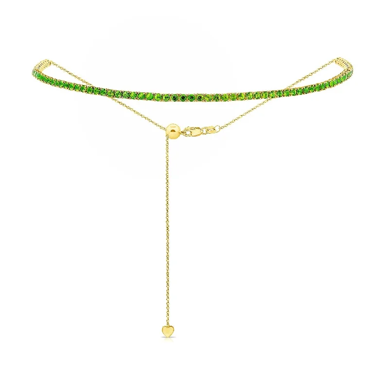 Women chunky necklaces -Joelle Green Emerald 2.70ct Line Choker Tennis Necklace 14K Yellow Gold Adjustable