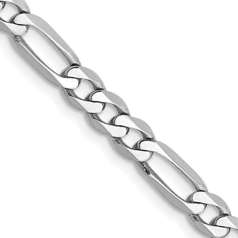 Women sleek bangles and bracelets -Curata 14k White Gold Solid Polished 5.0mm Flat Figaro Chain Bracelet 7 Inch