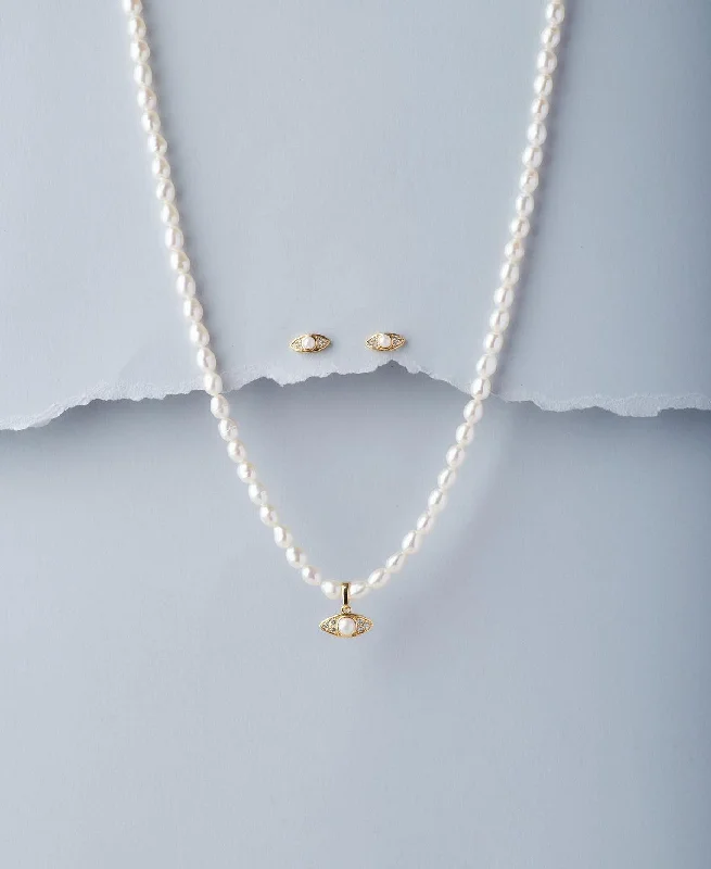 Women classic diamond necklaces -Trendy Real Pearl Necklace Set