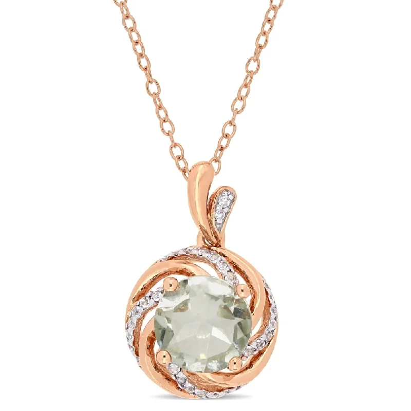 Women gemstone and pearl necklaces -Miadora Rose Plated Sterling Silver Green Amethyst White Topaz and Diamond Swirl Halo Necklace