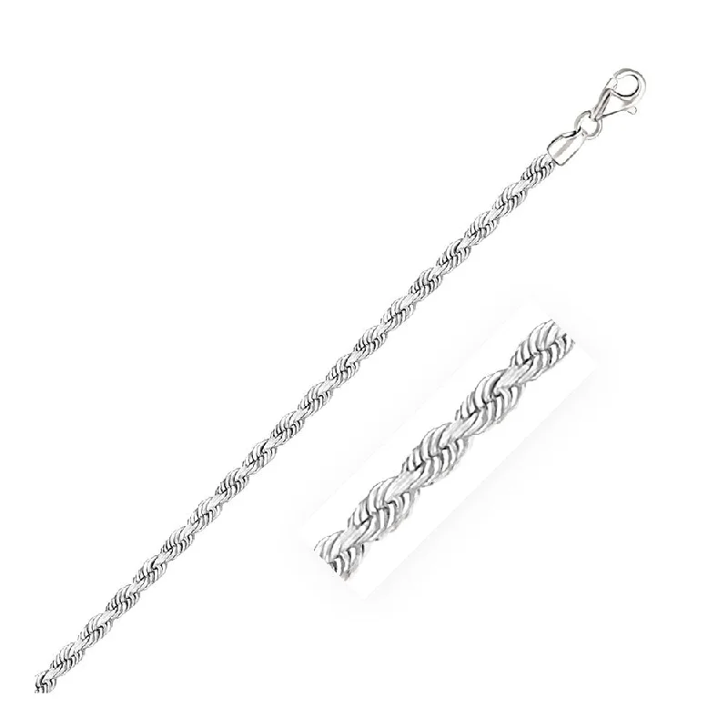 Women adjustable bangle bracelets -3.0mm 14k White Gold Solid Diamond Cut Rope Bracelet