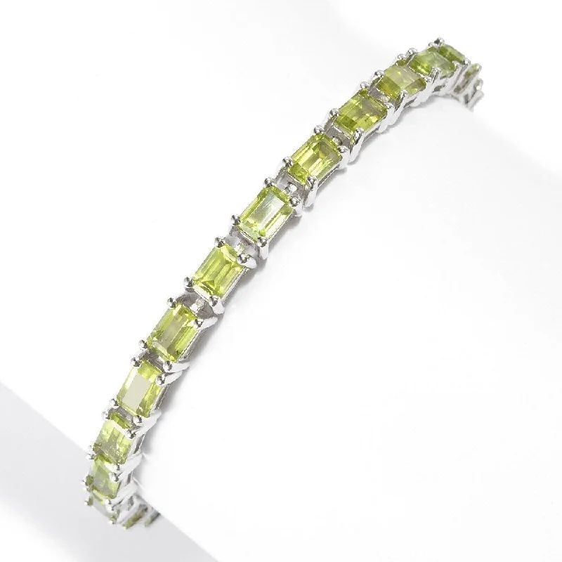 Women beaded bangles and bracelets -Sterling Silver Baguette Peridot Line Bracelet