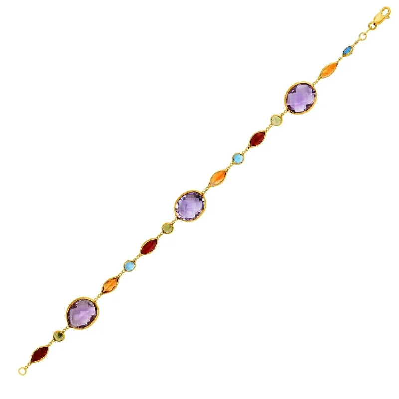 Silver bangles and bracelets for women -14k Yellow Gold Bracelet with Multi-Colored Stones