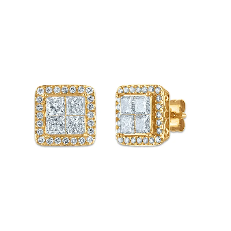 Women cubic zirconia earrings -Red Hot Deal 2 CTW Princess Cut Lab Grown Diamond Halo Stud Earrings in 14KT Yellow Gold