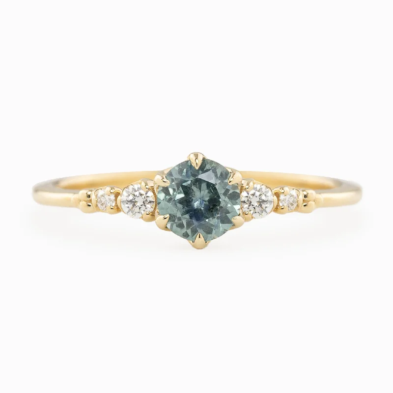 Women sleek engagement rings -Estel Fleur Six Prongs Ring 0.60ct Light Blue Green Montana Sapphire