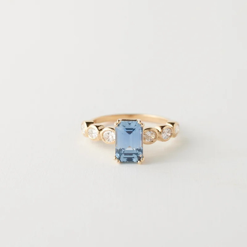 Women chic cuff engagement rings -Elsie Ring - 2.13 Carat Blue Emerald Cut Sapphire