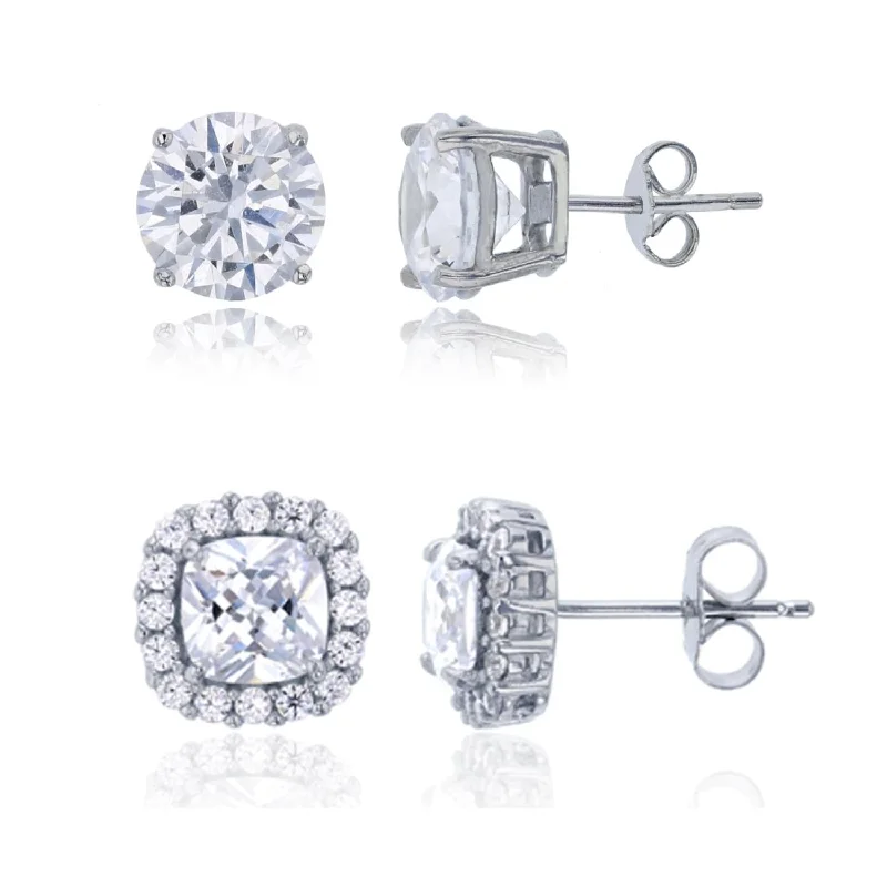 Women personalized earrings -Sterling Silver Cubic Zirconia 8MM Stud 2-Pair Set Earrings