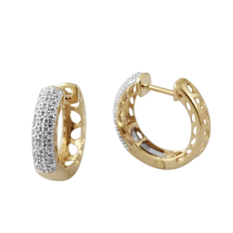 Women bohemian earrings -1/10 CTW Diamond Hoop Earrings in 10KT Yellow Gold