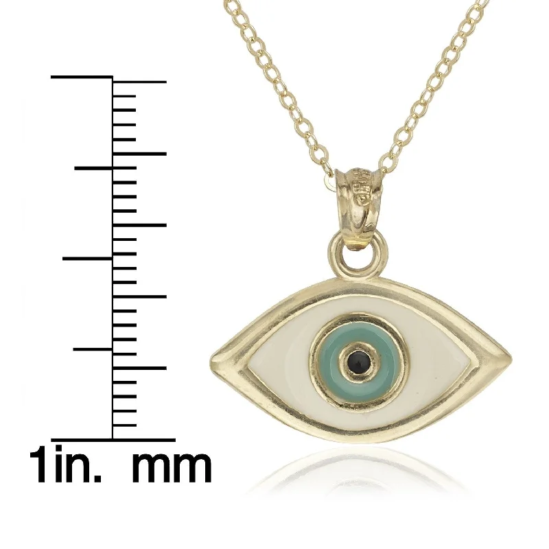 Women chic gold necklaces -Curata 14k Yellow Gold 18" Enamel Evil Eye Pendant Necklace