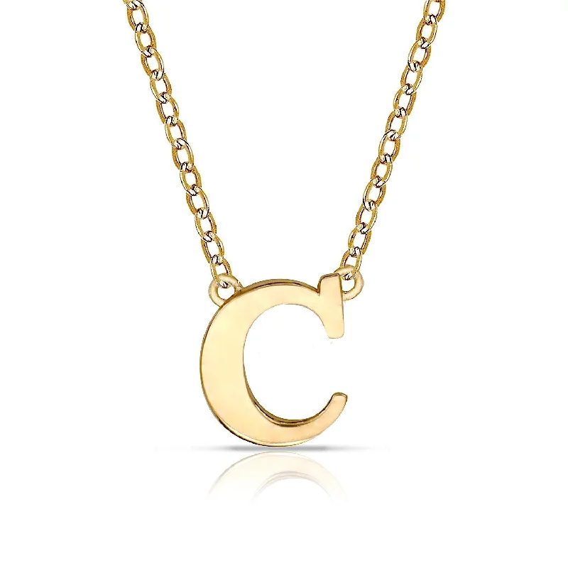 Women crystal-encrusted necklaces -Curata 14k Yellow Gold 16" 6mm Delicate Polished Block Initial Pendant Necklace