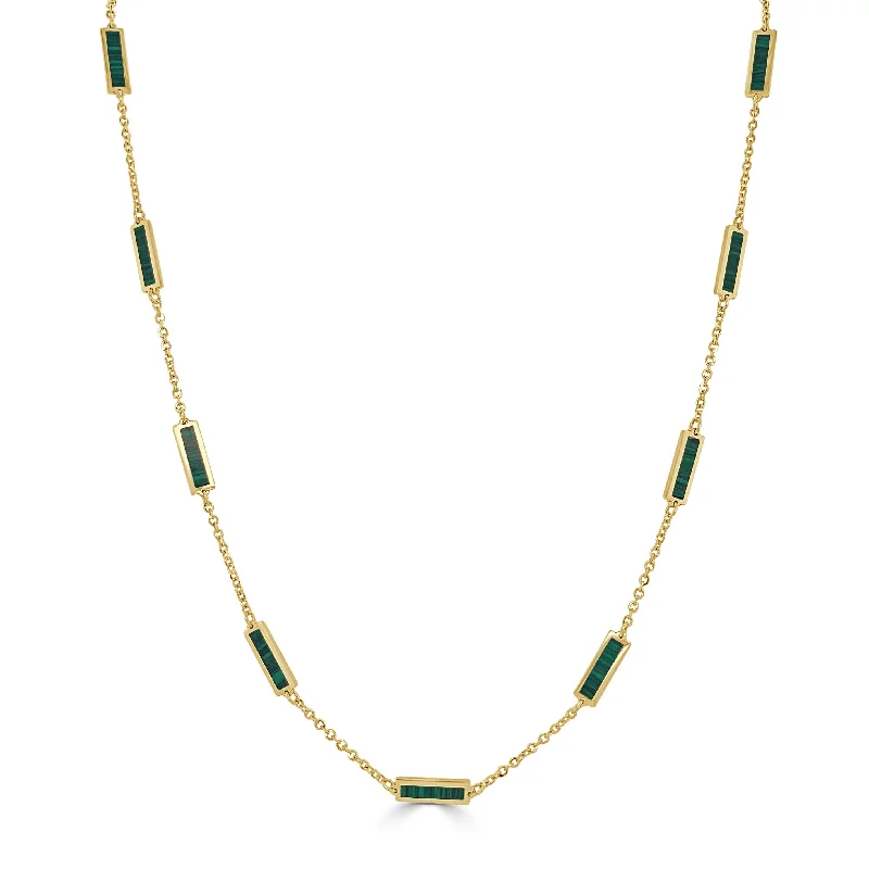 Women bohemian charm necklaces -Joelle Malachite Layered Bar Necklace 18 Inches - 14K Gold Malachite Necklace