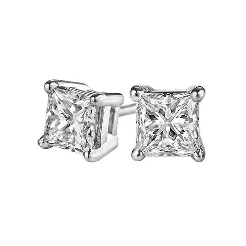 Gold earrings for women -Premiere 1/10 CTW Diamond Solitaire Stud Earrings in 14KT White Gold