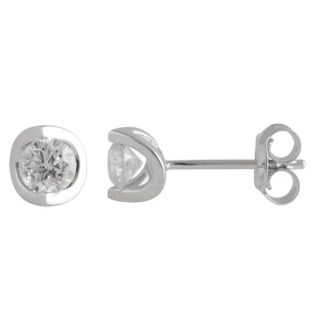 Custom earrings for women -1/4 CTW Diamond Solitaire Stud Tension Set Earrings in 14KT White Gold