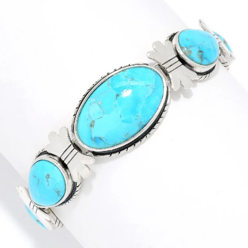 Women multi-strand bangles and bracelets -925 Sterling Silver Blue Mohave Turquoise Adjustable Link Bracelet