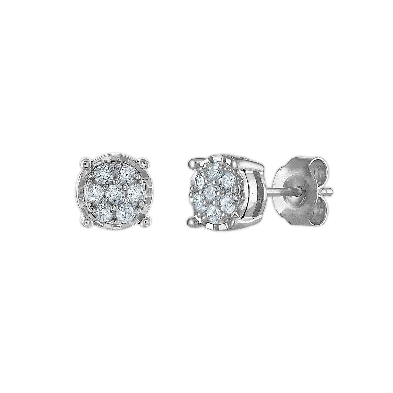 Women custom earrings -1/4 CTW Diamond Cluster Stud Earrings in Rhodium Plated Sterling Silver