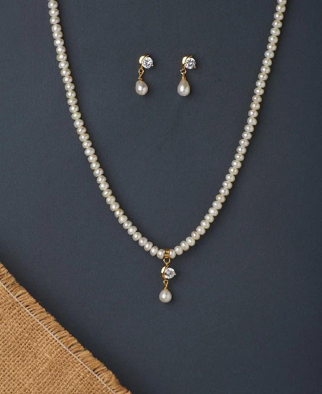 Women classic diamond necklaces -Simple and Elegant Real Pearl Necklace Set