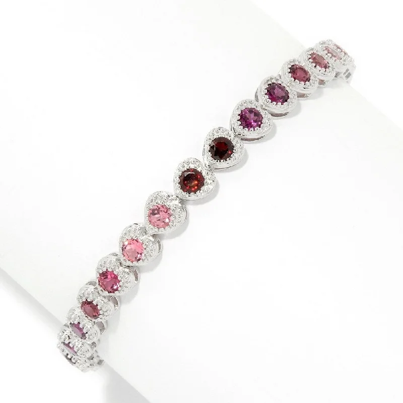 Women luxury bangles and bracelets -Sterling Silver Pink Multi Gemstone Heart Tennis Bracelet