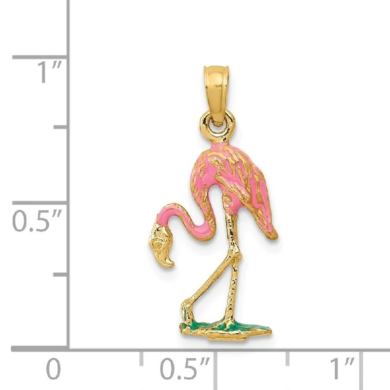 Women charm necklaces -Curata 14k Yellow Gold 18" Textured Enameled Flamingo Necklace- 24.6x11.3mm