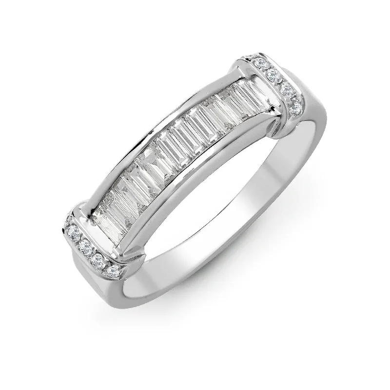 Women custom engraved engagement rings -18ct White Gold 0.52ct Diamond R.B.C & Baguette Ring