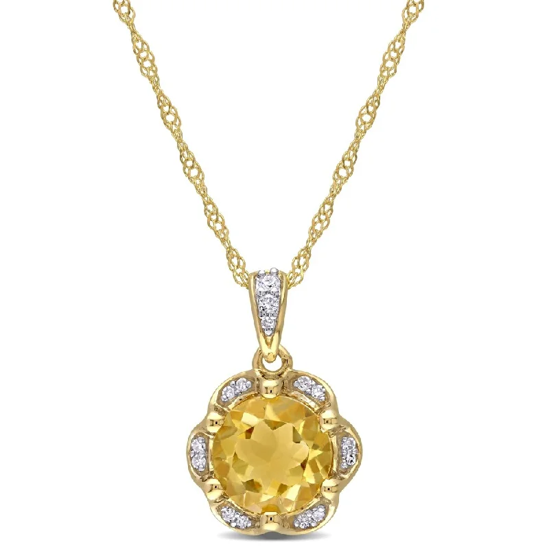 Women delicate necklaces -Miadora 14k Yellow Gold Citrine and Diamond Accent Flower Halo Drop Necklace