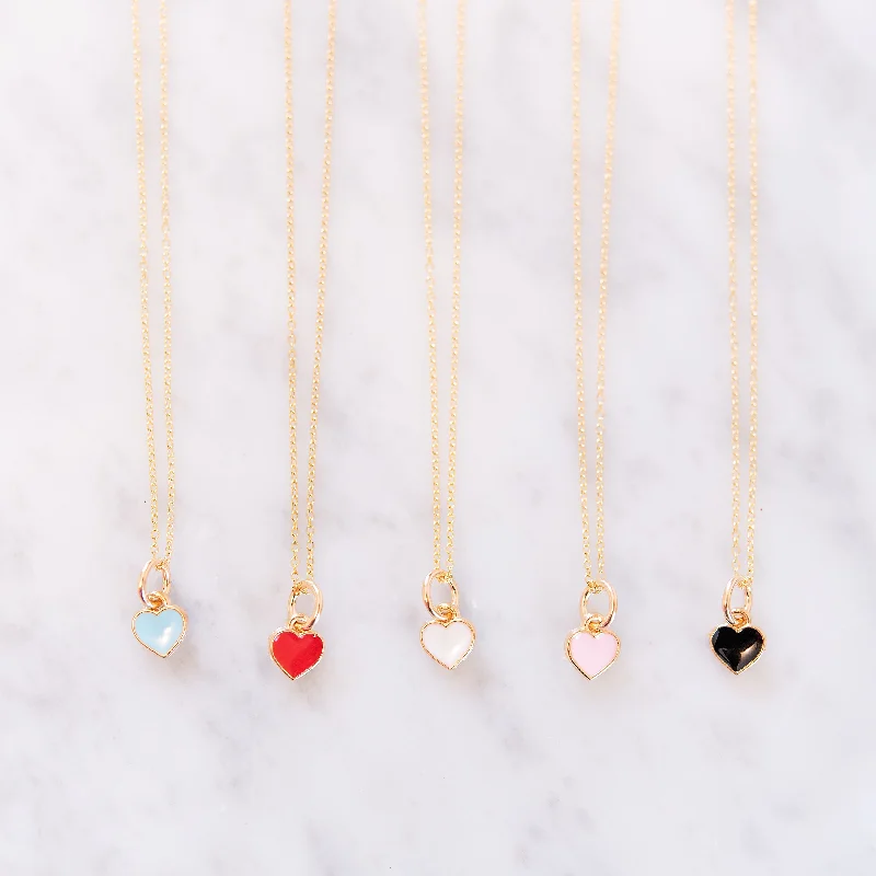 Women long necklaces -Mini Enamel Heart Necklace