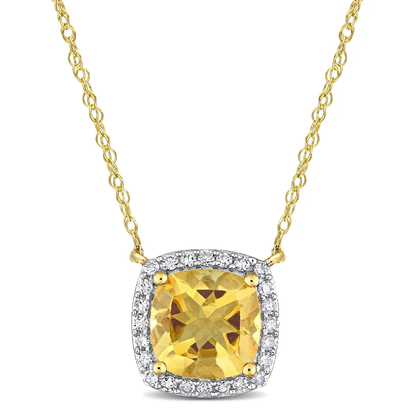 Women luxury chain necklaces -Miadora 1 1/3ct TGW Citrine and 1/8ct TDW Diamond Halo Necklace in 10k Yellow Gold