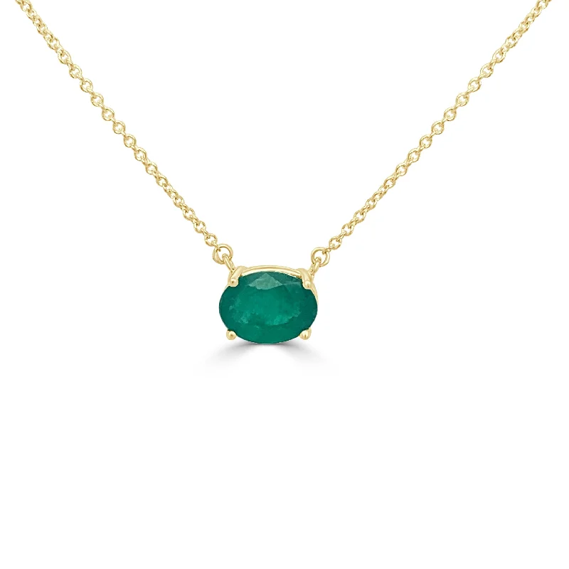 Silver necklaces for women -Joelle Emerald Oval Necklace 14K Yellow Gold 16-inch -18-inch